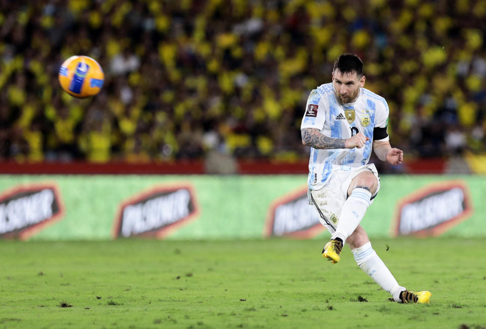 2022卡達世界盃預賽，梅西帶領阿根廷對上厄瓜多。圖片來源：REUTERS/Franklin Jacome