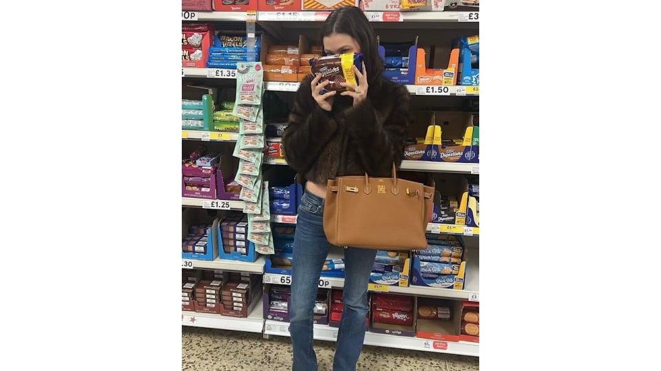 Nicola Peltz with her Birkin bag in Tesco