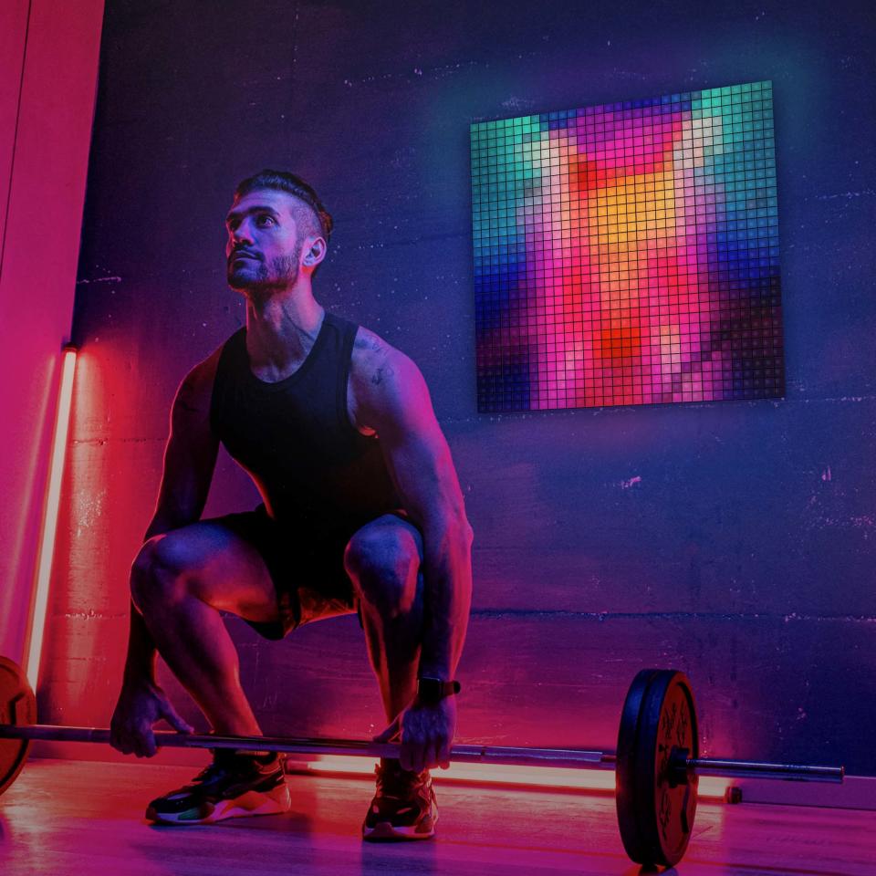 Twinky Squares On Wall With Guy Working Out