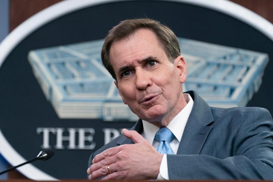 Pentagon spokesman John Kirby speaks during a briefing at the Pentagon in Washington (AP)