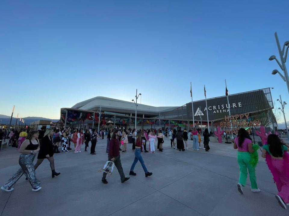 Fans begin to gather outside Acrisure Arena ahead of the Harry Styles concert in Palm Desert, Calif. Wednesday, Feb. 1, 2023.