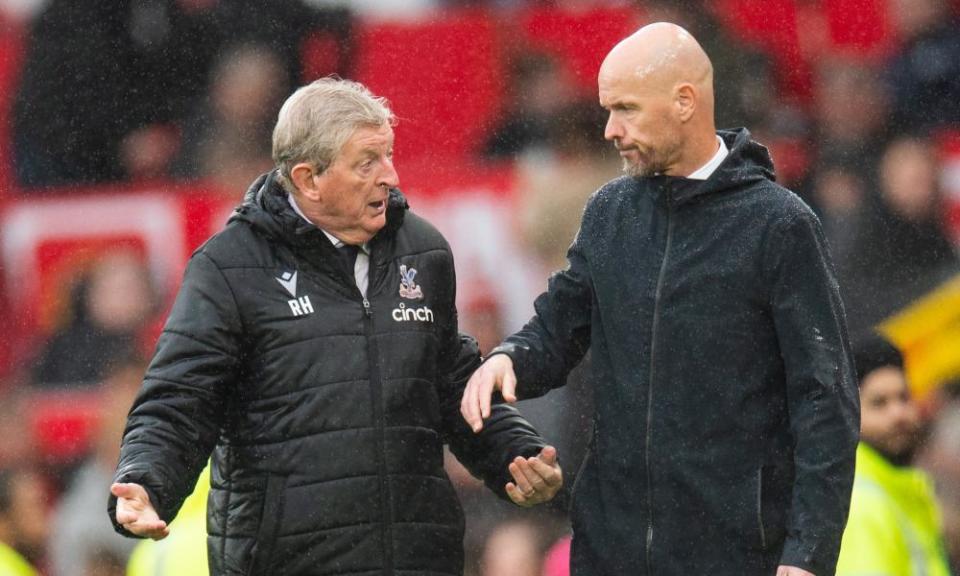 Roy Hodgson talks with Manchester United’s Erik ten Hag after the Crystal Palace manager saw his side win 1-0