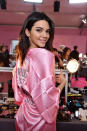 <p>Kendall Jenner struck a pose in her pink robe. <em>(Photo: Getty Images)</em> </p>