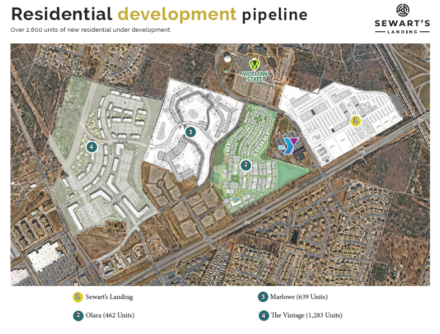 This map shows that the Sewart's Landing commercial and residential development will be part of a Smyrna area adding more than 2,600 residential housing units off Sam Ridley Parkway along Motlow College Boulevard, Genie Lane and Old Nashville Highway. The housing plans include 75 townhomes that are part of Sewart's Landing and nearby developments, such as an estimated 1,283 apartments in the Vintage projects that Murfreesboro-based TDK is building.