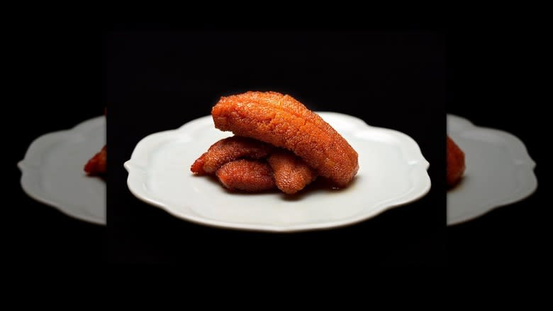 Uni dish on white plate