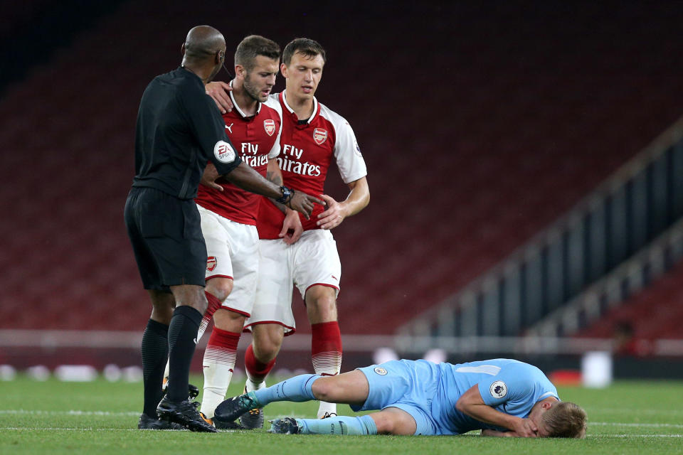 Jack Wilshere was sent off for head butting Matthew Smith of Manchester City in an under-23 match