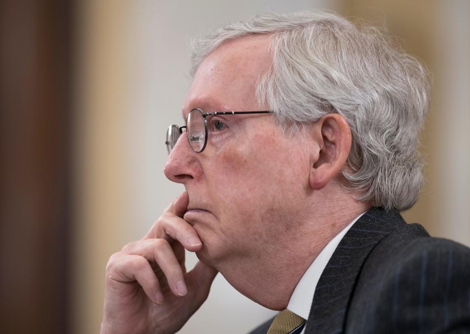 Senate Minority Leader Mitch McConnell on March 24, 2021, in Washington, D.C.