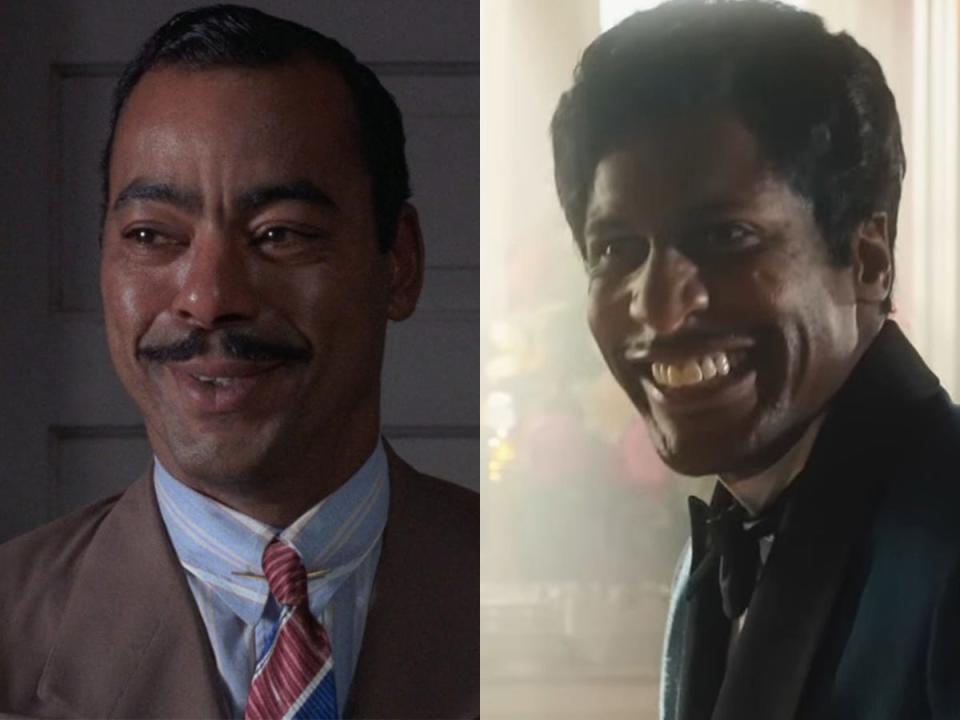 Left: Bennet Guillory as Grady in the 1985 version of "The Color Purple." Right: Jon Batiste as Grady in the 2023 version of "The Color Purple."