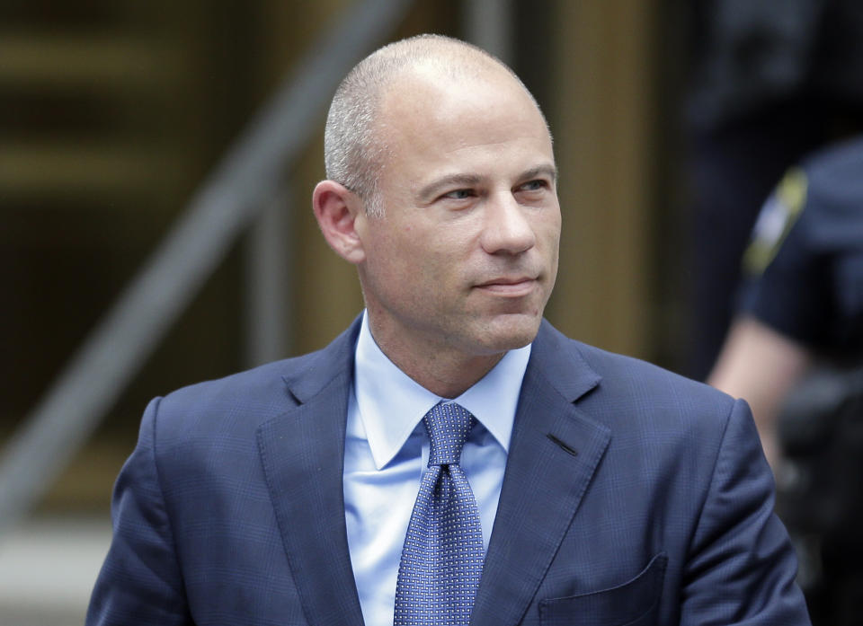 Attorney Michael Avenatti leaves a courthouse in New York, Tuesday, May 28, 2019, after pleading not guilty to charges that he defrauded his most famous client, porn star Stormy Daniels. (AP Photo/Seth Wenig)