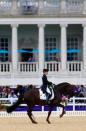 LONDON, ENGLAND - AUGUST 07: Helen Langehanenberg of Germany riding Damon Hill competes in the Team Dressage Grand Prix Special on Day 11 of the London 2012 Olympic Games at Greenwich Park on August 7, 2012 in London, England. (Photo by Alex Livesey/Getty Images)