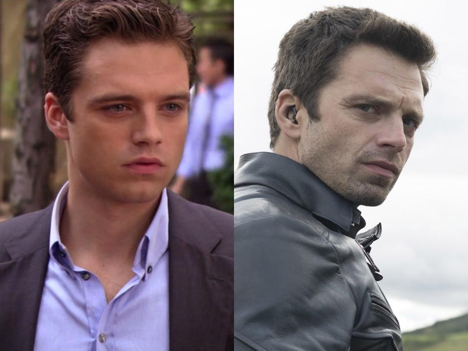 On the left: Sebastian Stan as Carter Baizen on season three of "Gossip Girl." On the right: Stan as Bucky Barnes/Winter Soldier on "The Falcon and the Winter Soldier."