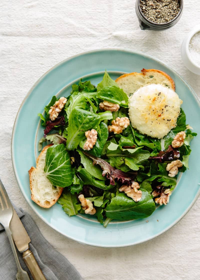 Alice Water's Baked Goat Cheese with Spring Lettuce Salad