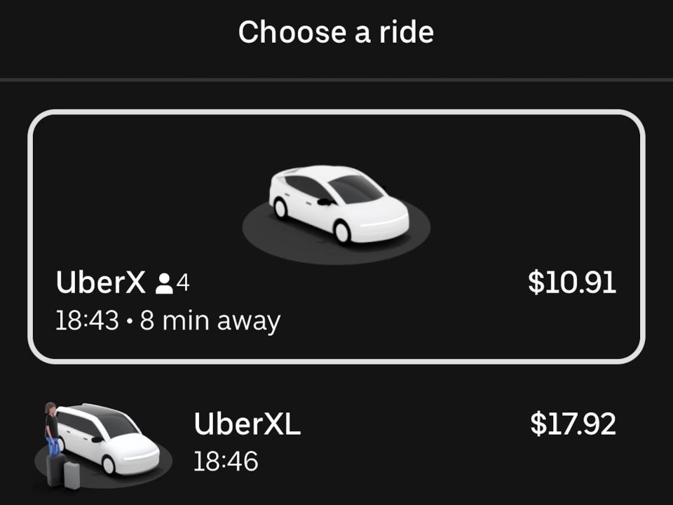 A screenshot of the Uber app showing $10.91 as the price for the roundtrip.