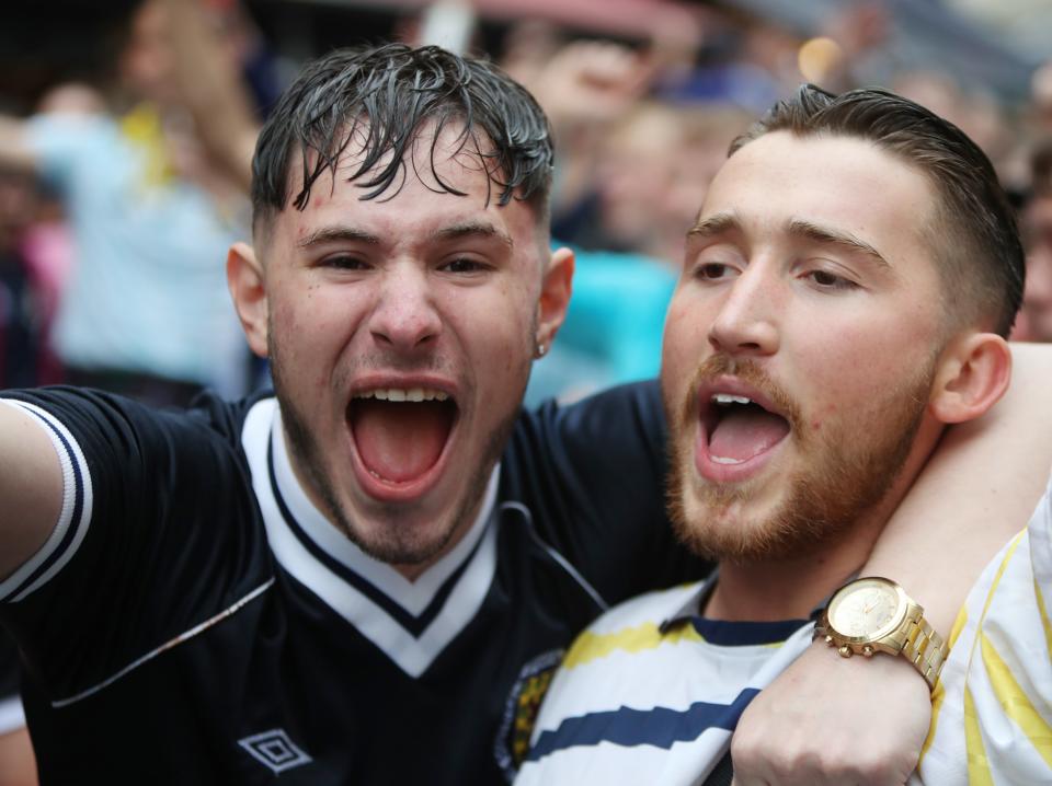 Scotland fans gather in Leicester Square before England vs Scotland match at Euro 2020 (PA)