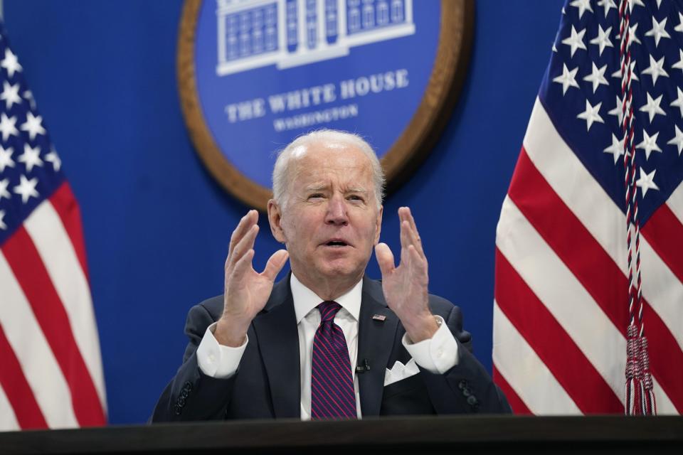 President Joe Biden speaks during a meeting with the President's Council of Advisors on Science and Technology at the Eisenhower Executive Office Building on the White House Campus, Thursday, Jan. 20. [AP PHOTO/ANDREW HARNIK]