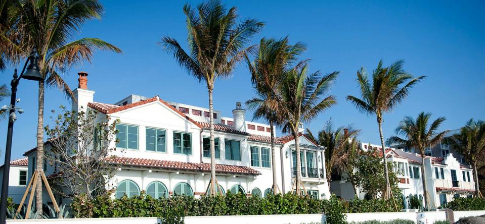 Seen at the left, a never-lived-in oceanfront townhouse at 470 S. Ocean Boulevard broke a record for sales of Palm Beach townhomes when it changed hands for $29.6 million in September.  Agent Suzanne Frisbie of the Corcoran Group represented the Frisbie Group as the seller, negotiating opposite Brown Harris Stevens agent Briggs Heyniger.