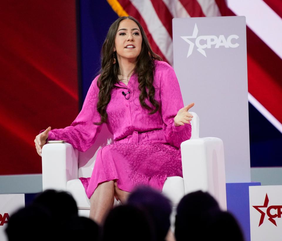 Chaya Raichik, creator of Libs of TikTok, speaks at the Conservative Political Action Conference in Maryland last month.