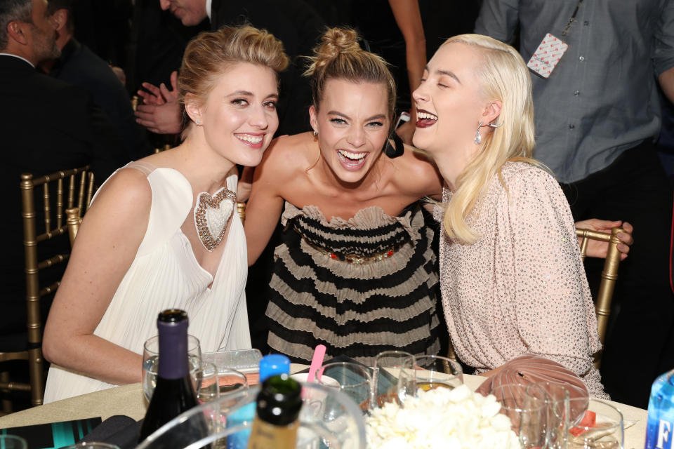 Greta Gerwig, left, Margot Robbie and Saoirse Ronan&nbsp;at&nbsp;the 23rd annual Critics' Choice Awards on Jan. 11 in Santa Monica, California. (Photo: Christopher Polk via Getty Images)