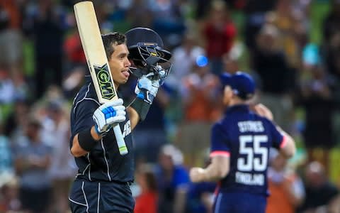 Ross Taylor celebrates reaching his century - Credit: AP