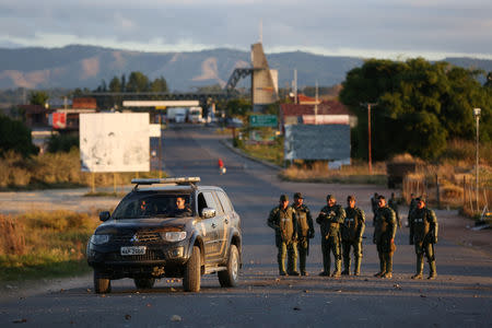 A car of the Brazilian Federal Police is seen at the border between Brazil and Venezuela in Pacaraima, Roraima state, Brazil February 24, 2019. REUTERS/Bruno Kelly