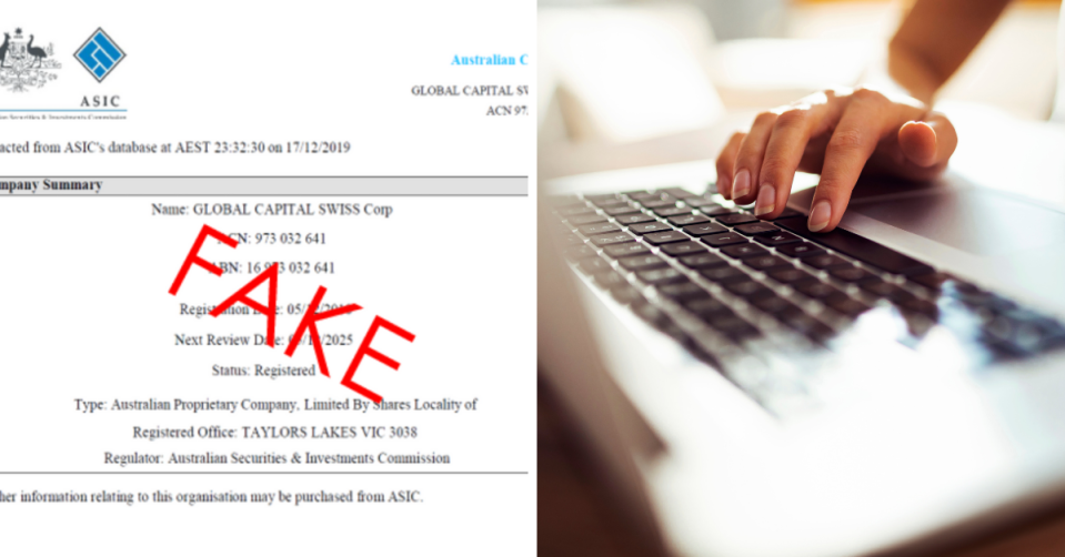 Example of a fake asic endorsement and a person using their laptop