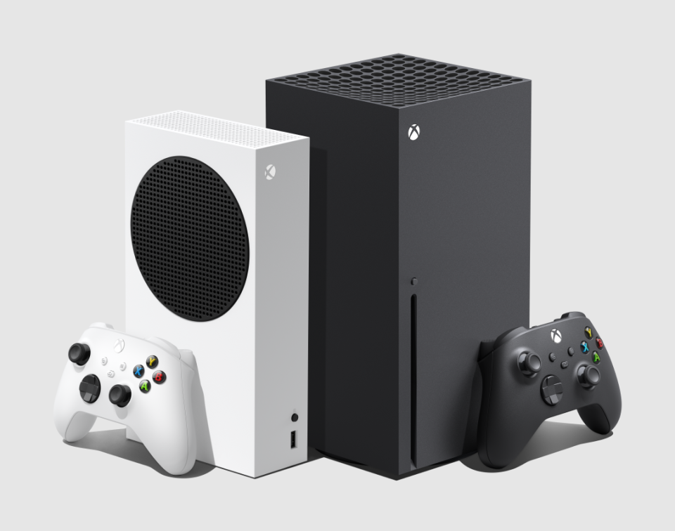 Microsoft's Xbox Series X game system, at right, priced at $499, and Xbox Series S  (at left, $299, no Blu-ray Disc drive on-board) arrive in stores Nov. 10.