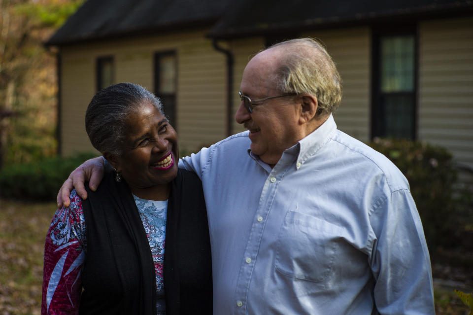 Paul Fleisher and his wife Debra are seen Monday, Dec. 5, 2022, at their home in Henrico County, Va. The Fleisher's have been married since 1975, seven years after the U.S. Supreme Court struck down laws prohibiting interracial marriage in the landmark case Loving v. Virginia. (AP Photo/John C. Clark)