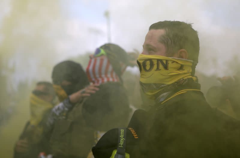 Members of Proud Boys gather for a rally in Portland