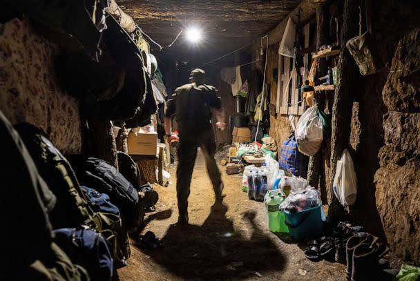 PHOTO: A Ukrainian national guard soldier walks through an underground bunker near a frontline position in Zelenodolsk, Ukraine, May 07, 2022. (John Moore/Getty Images, FILE)