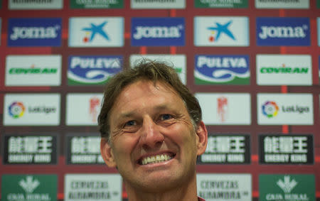 Former Arsenal and England captain Tony Adams reacts after being presented as the new head coach of Spanish first division soccer club Granada in Granada, Spain April 11, 2017. REUTERS/Pepe Marin