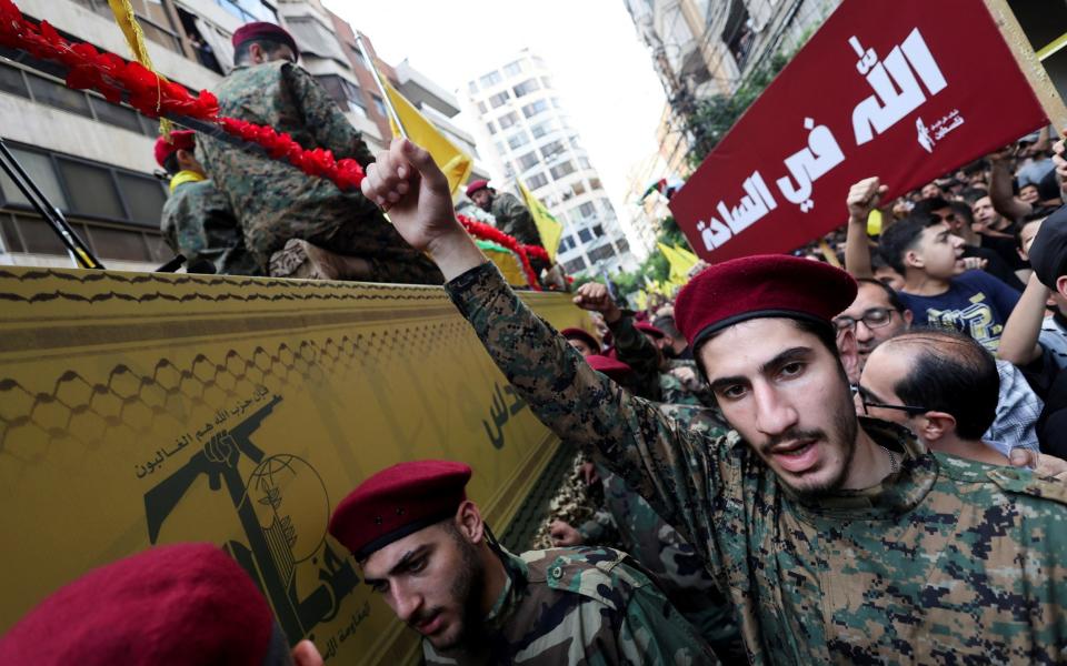 The funeral of Hezbollah senior leader Ibrahim Aqil and Hezbollah member Mahmoud Hamad, who were killed in Friday's Israeli strike on Beirut