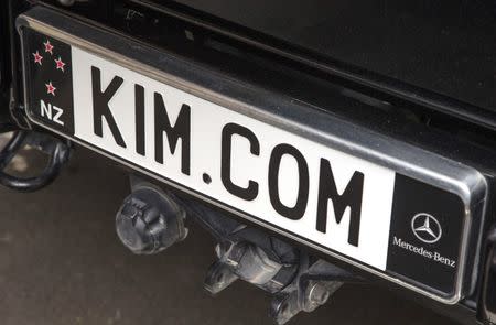 The number plate of the car belonging to German tech entrepreneur Kim Dotcom is pictured outside a court in Auckland, New Zealand, September 21, 2015.REUTERS/Nigel Marple