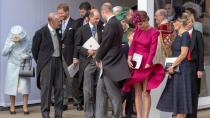 <p> While glammed up for Princess Eugenie’s wedding, the wind was not on the side of many of the guests. </p> <p> Queen Elizabeth was seen struggling with her hat during the strong gusts, and Kate ended up channelling screen goddess Marilyn Monroe (even if unintentionally) after a particularly unexpected gust sent her skirt soaring. </p> <p> Handling it with aplomb, Kate managed to avoid any real blushes as she kept control of the elegant, plum A-line Alexander McQueen gown. </p>