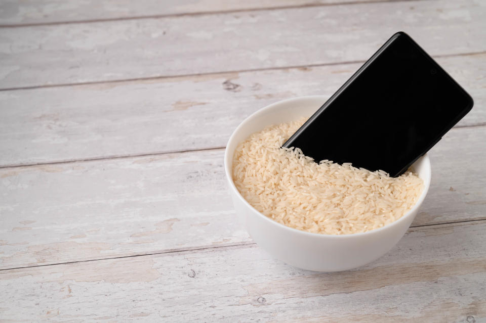 Kewin Charron did not recommend leaving phones wet in a bowl of rice.  (Getty)