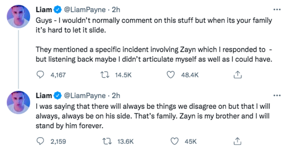 Liam Payne’s tweets about Zayn Malik (Twitter / Liam Payne)