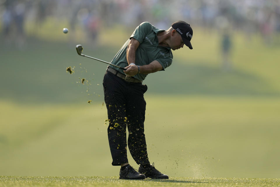 Brian Harman hits from the first fairway during the first round of the Masters golf tournament on Thursday, April 8, 2021, in Augusta, Ga. (AP Photo/Matt Slocum)