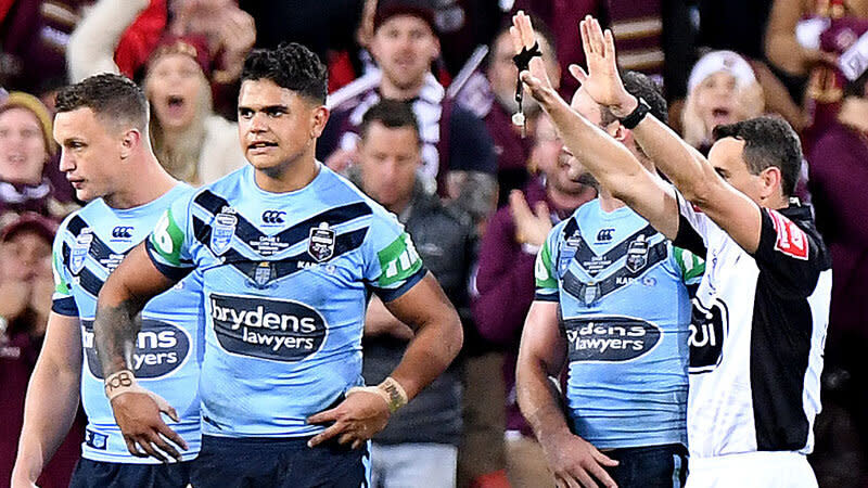 Latrell Mitchell earned 10 minutes in the bin for a professional foul. Pic: Getty