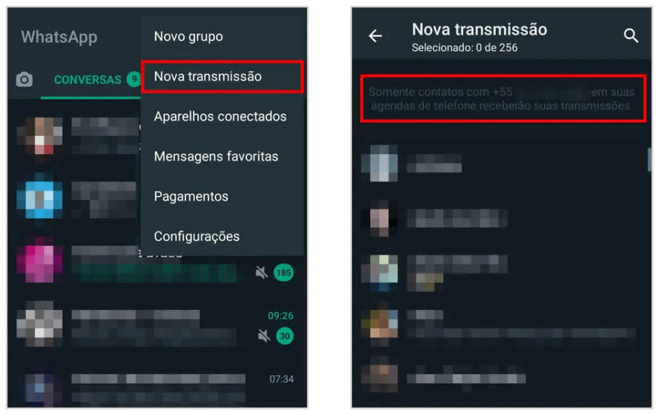 Crie uma lista de transmissão para saber se a pessoa apagou o número do WhatsApp no Android (Captura de tela: Matheus Bigogno)