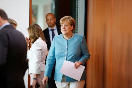 German Chancellor Angela Merkel attends the weekly cabinet meeting at the Chancellery in Berlin, Germany July 19, 2017. REUTERS/Axel Schmidt