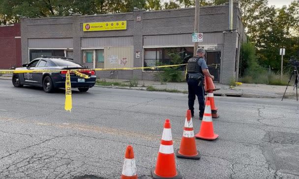 PHOTO: Police block off a street in an area of Kansas City, Mo., on June 25, 2023, after two shootings about 90 minutes apart caused 'multiple deaths,' according to the Jackson County Sheriff's Office. (KMBC-TV)