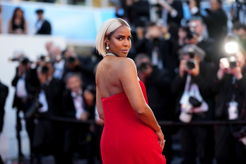 Kelly Rowland poses for photographers upon arrival at the premiere of the film 'Marcello Mio' at the 77th international film festival, Cannes, southern France.