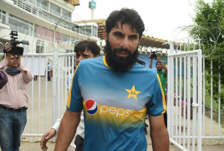 Pakistan Test cricket captain Misbah-ul-Haq arrives at the Gaddafi Cricket Stadium in Lahore to speak to media on April 6, 2017