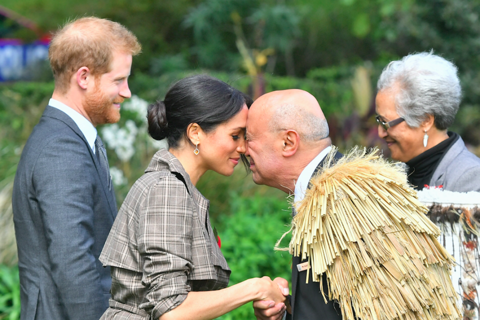 Meghan meets Maori elders. Photo: Getty