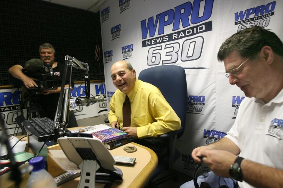 Former Providence Mayor Vincent "Buddy" Cianci prepares for the 2007 debut of his talk radio show on WPRO, with co-host Ron St. Pierre, at right.