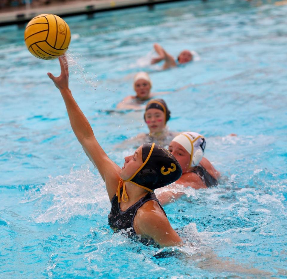 Ventura High's Juliet Lazowski takes a shot during the Cougars' 14-10 win over Peninsula in a CIF-SS Division 2 wild-card game on Tuesday, Feb. 6, 2024.