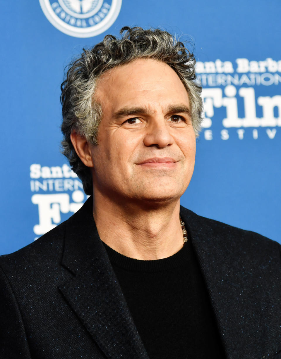 Mark Ruffalo in a black suit jacket and shirt at the Santa Barbara International Film Festival