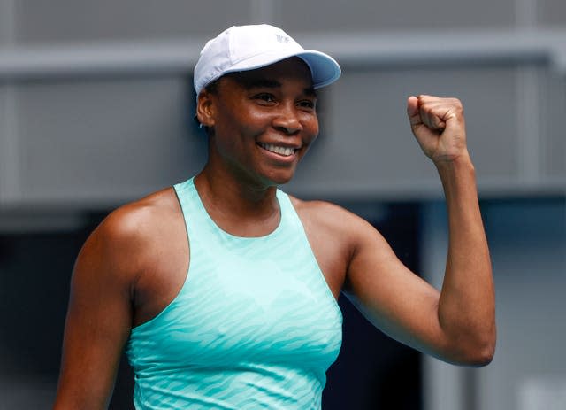 Venus Williams celebrates victory over Kirsten Flipkens