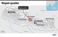 Map locating the epicentre of a massive quake that struck Nepal Saturday