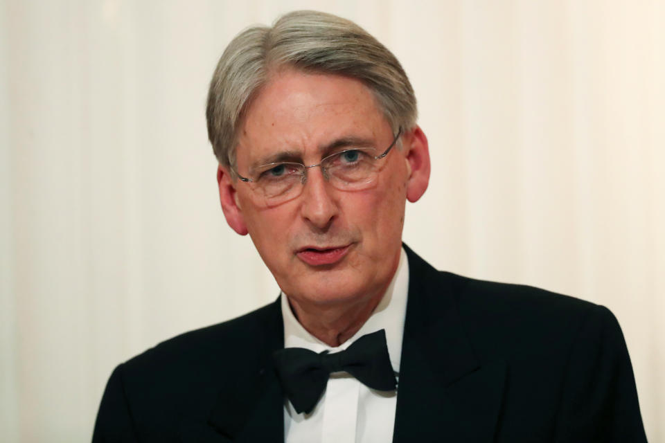 Chancellor of the Exchequer Philip Hammond delivers a speech at the annual Bankers and Merchants Dinner at Mansion House in London.