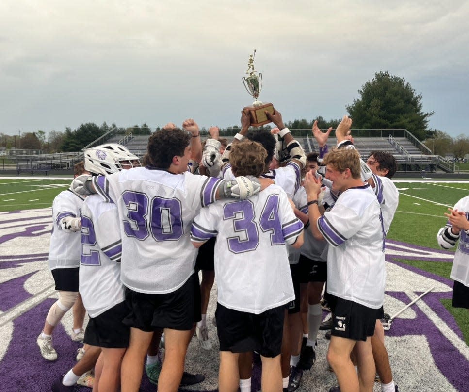 Lakeview celebrates winning the 2024 All-City lacrosse tournament at Lakeview High School on Friday.